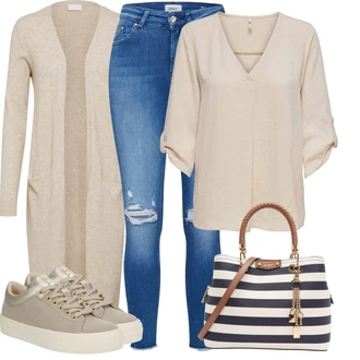 Outfit s Béžová/Khaki/Hnědá Nízká Teniska/Teniska teddy/Plátěná Teniska/Úzká Teniska/Kožené Tenisky Geox "Lehký outfit"