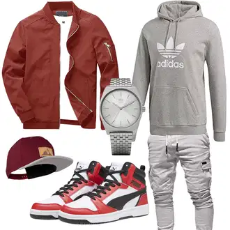 Motorrad Outfit mit Rot/Braun/Dunkelrot Collegejacke/Frühlingsjacke/Jacke mit Seitlichem Reißverschluss/Coachjacke/Fliegerjacke/Sommerjacke/Nylonjacke KEFITEVD "Praktischer Look"Look: Reiten, Motorrad