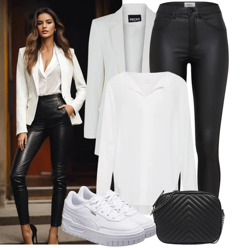 Kombinace Šedá/Hnědá/Béžová/Bílá/Krémová/Khaki Halenkové Body/Blůza s knoflíčkem/Halenka se Stojatým Límcem/Dlouhá Halenka/Halenka s Dlouhým Rukávem/Oversize Halenka/Oversize Muselínová Blůza/Slip-on Halenka/Tunikové Tričko Vila kombinovat s Černá/Bílá Vinylový Legín/Skinny Kalhoty/Legíny Kožený Vzhled/Kožená Kalhoty/Kalhoty z Umělé Kůže/Kožený legíny Only