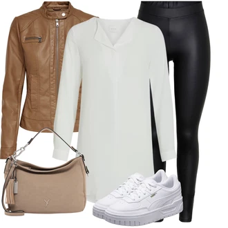Výstřih na ramena Outfit s Šedá/Bílá/Fialová/Krémová Tunikové Tričko/Elegantní Tunika/Klasická tunika/Dlouhá Halenka Vila "Stylové kombinace pro volný čas"