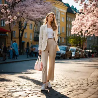 Ležerno Outfit sa Bež/Kaki/Smeđa Odijelo Kargo Blejzer/Elegantni Sako/Poslovno Odijelo/Dugi Sako/Kožna jakna za muškarce/Casual Sako/Corduroy Sako/Boyfriend Sako/Pamučni Sakoi/Kožna Jakna za Muškarce/Odeća Za Slobodno Vrijeme blue shadow "Proljetni izgled u pastelnim bojama"Look: GoGo, Pametno ležerno, Ured, Francuske, Poslovni, moderne, Šik, klasický, Ležerno, Old Money