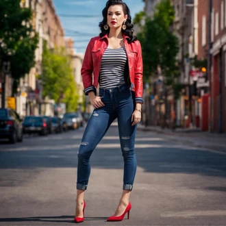 Outfit s Fialová/Tmavě červená/Vínová/Červená Kožená Bomber Bund/Bunda z Jehněčí Kůže/Kožené Bund Kožená vintage bunda/Neobvyklá bunda/Bunda z Umělé Kůže/Kožené Bund/Kožešinová bunda river island "Rockabilly outfit kalhoty"