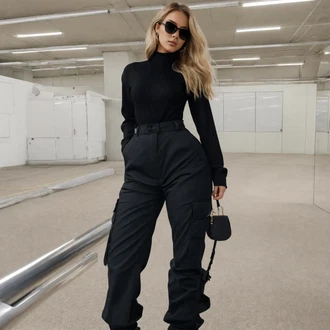Outfit s Černá/Tmavě modrá/Khaki Cargo Kalhoty/Padáková Kalhoty/Mušelínové kalhoty/Cargo Tepláky/Baggy Kalhoty Only "Rockový koncertní styl"