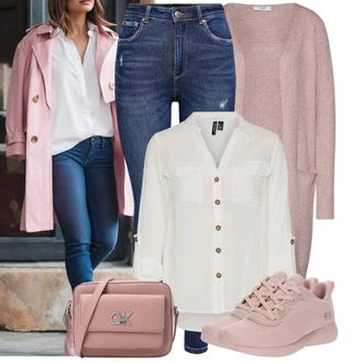 Zapínání na knoflíky Outfit s Šedá/Khaki/Bílá/Hnědá/Béžová/Světle zelená Tunikové Tričko/Halenka S 3/4 Rukávem/Blůza s nášivkou na lokti/Oversize Muselínová Blůza/Kožená bunda/Blůza s knoflíčkem Vero Moda Tall "Stylové kombinace pro volný čas"