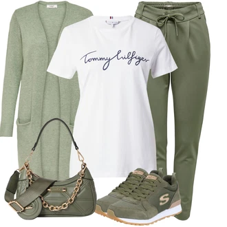 Outfit s Světle Zelená/Zelená/Tmavě Zelená Pletenina veľkej veľkosti/Kabát/Tunika JdY "Vzhled casual"