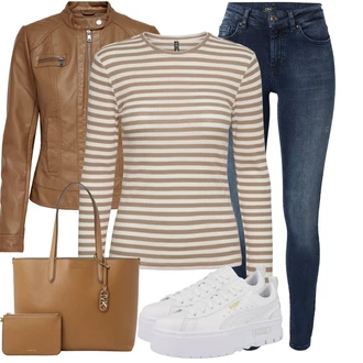 Krásný Outfit s Khaki/Hnědá/Béžová Kožené Bund Kožená vintage bunda/Bunda s Bočním Zipem/Kožená Bomber Bund/Motorkářská bunda/Motorkářské Bund/Bunda z Umělé Kůže/Kožené Bund Only "Cool každodenní outfit"Look: Western, Moderní, Mom, Krásný, Venkovní, Univerzitní, Pracovní oděvy, 80tá léta