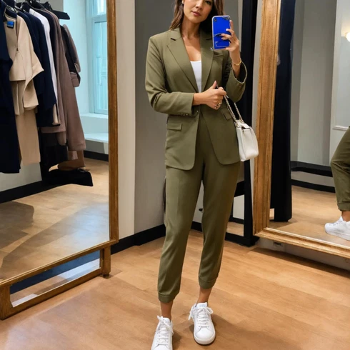 Kombinirajte Bež/Kaki/Smeđa Hlačni kostim sportski elegantan/Elegantno odijelo/Moderni odijelo/Naborane hlače/Muška Kožna Jakna/Široka Hlača Baggy Hlače/Cargo Jogging Hlače/Paperbag Hlača happiness İstanbul
