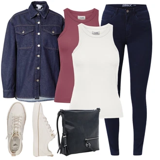 Elegantní Outfit s Tmavě modrá Kožená bunda/Zimní bunda/Kotníková Bota/Termální Džíny/Dámské Džíny s Délkou 7/8/High Waist Džínové Kalhoty/Push up Džín/Kožené Boty Only "Slavnostní jarní outfity"Look: Styl, Šik, Elegantní, Cool, Disko, Francouzské, Krásný, Old Money, Bezešvé