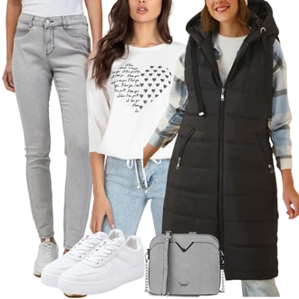 Festival Outfit Metal mit Siva/Temno siva/Bela Torba za čez ramo/Satchel torba/Torbica za mobilni telefon/Mini torbica/Torba za Macbook Vuch "Sodobni Pomladni putfit"Look: Eleganten, Zunaj, Lak, Metal, Kovinski, Modernen, Prevelik, Premij, Transparent, Western