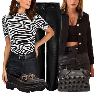 outfit mit Bela/Zelena/Škrlatna/Črna/Oranžna Bluza s Kratkimi Rokavi/Bluza s Potiskom/Usnjena jakna za moške/Bluzasti Body/Bluza s Stoječim Ovratnikom/Vrh Bluze/Bluza S Lijakastim Ovratnikom cool & sexy "Sodobni Pomladni putfit"