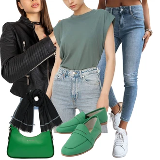 outfit mit Temno Zelena/Zelena/Svetlo Zelena Majica s kratkimi rokavi/Klasična Dolžina/Obrezana majica/Majica za mišice/Majica Vrh/Kratka majica/Majica brez rokavov/Moški čevlji/Ovitek za majico Trendyol "Sodobni Pomladni putfit"