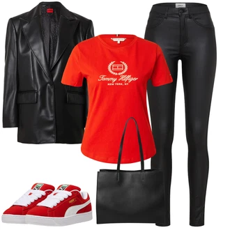 outfit mit Črna/Temno rdeča/Rdeča Lahka Jakna "Sodobni Pomladni putfit"