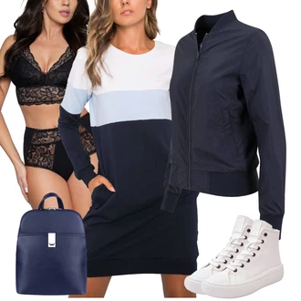 outfit mit Pulover Obleka/Dolga rokav oprijeta obleka/Obleka s Kapuco rue paris "Sodobni Pomladni putfit"