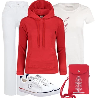 outfit mit Roza/Rdeča Jakna s Kapuco/Bluzon/Merino jakna/Pletena Jakna iz Flisa Fruit Of The Loom "Sodobni Pomladni putfit-"