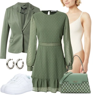Do koljena Svatovski gost Outfit sa Tamnozelena/Zeleno Haljina Veći Broj/Tunika About You "Proljetni outfit"