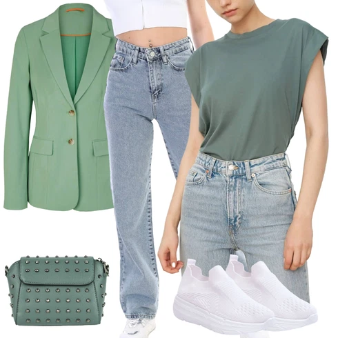 Svetlo modra Široke Kavbojke kombinirajte z Uniforme Jakne/Trajnostne Jakne Tom Tailor, Svetlo modra/Modra Široke Kavbojke/Vintage Kavbojke/Slouchy Kavbojke/Mom Jeans/Baggy Kavbojke z Nizkimi Pasovi/Dad Kavbojke bİkelİfe, Temno zelena/Zelena/Svetlo zelena Majice s kratkimi rokavi/Klasična Dolžina/Obrezana majica/Majica za mišice/Majica Vrhovi/Kratke majice/Majice brez rokavov/Ovitek za majico Trendyol, kesi, Zelena Torbe za čez ramo/Satchel torbe/Mini torbice/Torbice za čez ramo art of polo