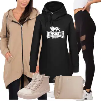 outfit mit Črna/Rdeča/Temno siva Snežna Jakna/Smučarska jakna/Snowboard Jakna/Bluzon/Jakna s Kapuco Lonsdale "Sodobni Pomladni putfit"