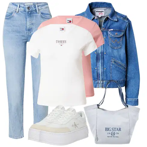 Roza Majice kombinirajte z big star shoes, Nizki čevlji/Čevlji na Vezalke Calvin Klein Jeans, Roza/Krem Lepe Majice/Majice za trening/Funkcijske Majice Tommy Jeans, Wrangler, SALSA JEANS