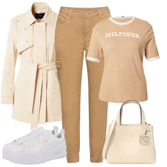 Outfit s Béžová/Khaki Letní Kabát/Lehký Kabát/Trenčkot/Trenčkot TAIFUN "Moderní Jarní Outfit"