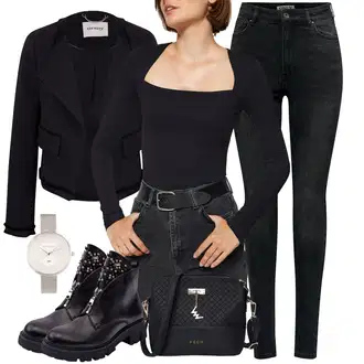 outfit mit Črna/Rdeča/Bela Podloženi Gležnar/Usnjeni gležnjar/Gležnar na Vezalke/Ravni Gležnjar/Bojni Škorenj/Motoristični čevelj ps1 "Sodobni Pomladni putfit"