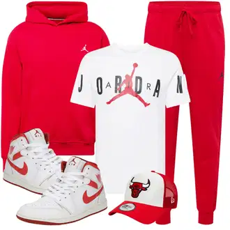Elegant Outfit mit Rot/Dunkelrot/Rosa JoggingHose/JerseyHose/FleeceHose/Jogger Hose/Lange Hose/TrainingsHose/SportHose/Lounge-Hose Jordan "Sport Outfit"Look: Schlichte, Casual, Sportlich, Color Blocking, Trachten, Elegant, Unisex, Classic