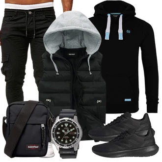 7/8-lang Outfit mit Schwarz/Khaki/Dunkelgrün Löcherne Hose/Skinny Hose/Cargo-JoggingHose Cassiecy "Sportlich Outfit"