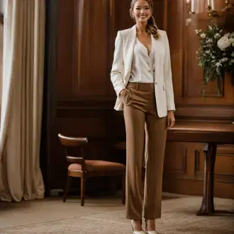 Outfity pro matriční úřad s Béžová/Hnědá Zvonová Kalhoty/Kalhoty Bootcut/Rozšířená Kalhoty/Tvídová Kalhoty/Rozšířené legíny/Kalhoty se Štěrbinou Lee "Standesamt Gast Look Winter"