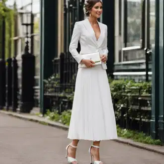 Outfity pro matriční úřad Nevěsta s Bílá/Krémová Páskový Sandál/Sandál Na Širokém Podpatku/Sandál s podpatkem/Sandál Na Podpatku Pull&Bear "Standesamt Look Zweiteiler"