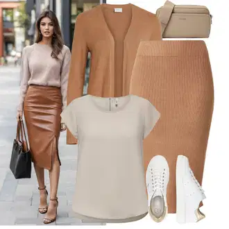 Outfit s Krémová/Bílá/Hnědá/Béžová Teniska Letní Tenisky/Úzká Teniska/Kožené Tenisky/Teniska teddy/Nízká Teniska/Teniska na platformě BOGNER "Stylový outfit na jaro"