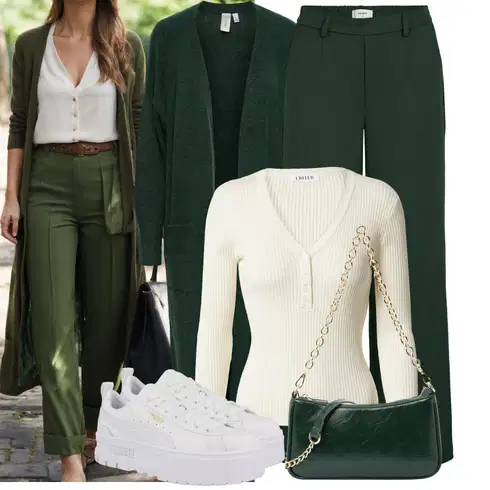 Kombinace Zelená/Tmavě Zelená Kalhoty se Štěrbinou/Mušelínové kalhoty/Dlouhá Kalhoty/Palazzo Kalhoty/Marlene Kalhoty/Široká Kalhoty/Kalhoty Bootcut/Kožená Pánská Bund/Rozšířená Kalhoty/Kalhoty s Vysokým Pasem Object