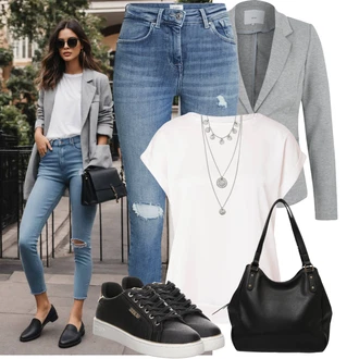 Outfit s Černá Volnočasová bota/Teniska Kožené Tenisky/Šněrovací bota/Tenisky s Bočním Zipem/Letní Tenisky/Nízká Teniska/Úzká Teniska Guess "Jarní outfit"