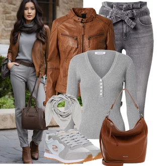 S volánkem Outfit s Šedá/Tmavě šedá/Světle šedá Push up Džín/High Waist Džínové Kalhoty/Kožené Boty/Kožená Pánská Bund/Kotníková Bota/Dámské Džíny s Délkou 7/8/Zimní bunda/Termální Džíny/Kožená bunda/Zkrácené Džíny/Motorkářské Džíny/Capri Džíny Only "Vzhled casual"
