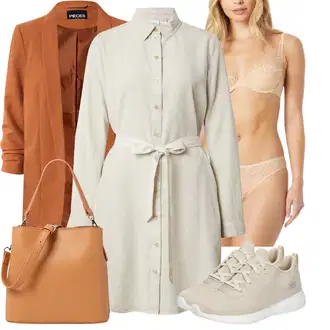 Denim/Traper Outfit sa Kaki/Bijela/Smeđa/Bež Košulja Haljina/Bluza Haljina/Haljina s Pojasom VERO MODA "Moderna kombinacija za slobodno vrijeme"