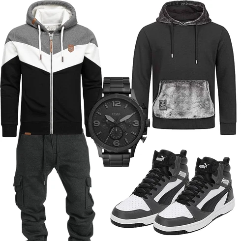 Schwarz/Orange/Weiß/Creme Strick Hoodie/Sport Hoodie/Ausgefallener Hoodie/Sweatshirt Sweatjacke Amaci&Sons kombinieren