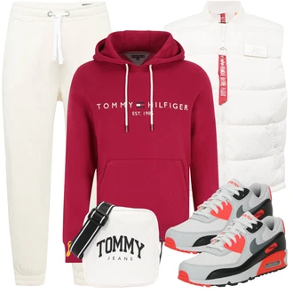 90er Outfit mit Weiß Parka Große Größe/Bluse Große Größe Alpha Industries "Street Style Outfit"Look: Uni, Western, Rap, 90er, Unisex, Hip Hop