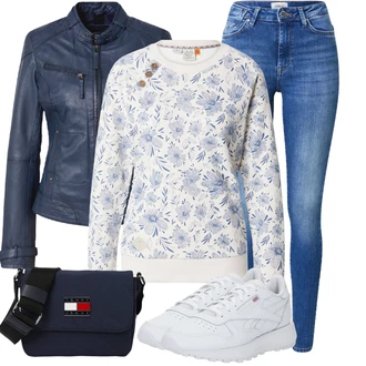 Outfit s Modrá/Tmavě Modrá Kožené Bund Bunda z Umělé Kůže/Kožené Bund/Motorkářské Bund/Motorkářská bunda/Kožená vintage bunda/Bunda s Bočním Zipem/Kožená Bomber Bund Maze "Lehký outfit"