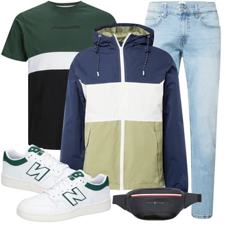 Frühlings Outfits Esthetische mit Weiß/Dunkelgrün/Grün Sneaker Low/Leder Sneaker/Schmaler Sneaker/Vintage Sneaker/Skateschuh New Balance "Street Style Outfit"Look: Sportlich, Schön, Unisex, Retro, Löwe, 90er, Esthetische, Nerd