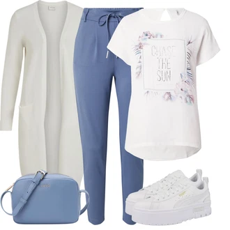 Outfit s Modrá/Světle modrá/Šedá Kalhoty s Vysokým Pasem/Navlékací Kalhoty/Sportovní kalhoty/Ležérní Kalhoty/Žerzejová Kalhoty/Jogger Kalhoty/Teplák/Mušelínové kalhoty Only "Volnočasový outfit na jaro"