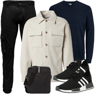 Outfit mit Dunkelblau Feinstrickpullover/Einfacher Pullover/Basic Pullover/Wollpullover/Kaschmir Pullover/Stillpullover/Polo-Pullover/Thermo Pullover Jack & Jones "Street Style Outfit"