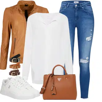 Outfit s Hnědá/Béžová/Žlutá Kožené Bund Kožená vintage bunda/Kožené Bund/Bunda z Umělé Kůže/Bunda s Bočním Zipem/Kožená Bomber Bund Maze "Cool každodenní outfit"