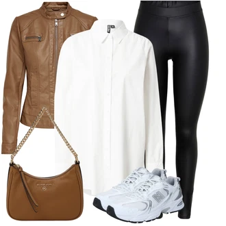 Outfit sa Bijela/Krem Duga Bluza/Oversize Bluza/Bluza s gumbom/Bluza s Podignutim Ovratnikom/Poslovna Bluza/Nekategorizirano Pieces "Odjeća za slobodno vrijeme"