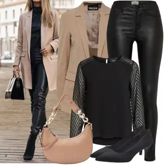 so sponou Outfit s Černá Halenka s Dlouhým Rukávem/Sportovní Halenka/Průhledná blůza/Kožená bunda/Halenkový Top/Crash blůza/Halenka se Stojatým Límcem Object "Lehký outfit"