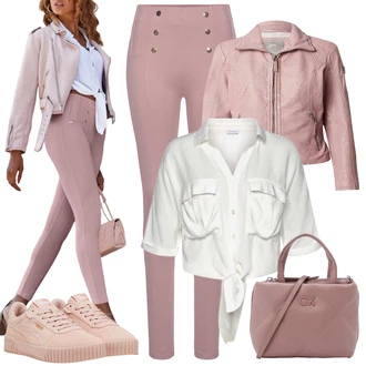 Outfit s Béžová/Růžová Nízká Teniska/Teniska na platformě/Skate Bota/Úzká Teniska/Letní Tenisky Puma "Stylová kombinace na jaro"