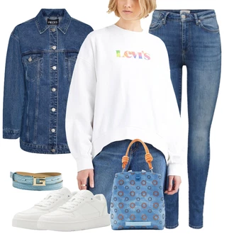 Streetwear Outfit s Bílá/Krémová Teniska s dírkovaným vzorem/Letní Tenisky/Kožené Tenisky/Nízká Teniska/Teniska na platformě/Úzká Teniska Aldo "Stylová kombinace na jaro"Look: Estetika, Ležérní, Klasické, Lev, Moderní, Sportovní, Streetwear, Trendový, Unisex