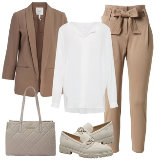 Outfit s Šedá/Hnědá/Béžová/Bílá/Krémová/Khaki Oversize Halenka/Halenkové Body/Blůza s knoflíčkem/Halenka s Dlouhým Rukávem/Tunikové Tričko/Slip-on Halenka/Oversize Muselínová Blůza/Halenka se Stojatým Límcem/Dlouhá Halenka Vila "Stylová kombinace na jaro"