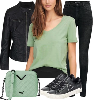 Retro Outfit s Modrá/Sv?tle modrá/?erná/Krémová/Zelená Vintage Teniska/Ko?ené Tenisky/Nízká Teniska/Úzká Teniska Guess "Stylové kombinace pro volný ?as"Look: Lak, Lev, Metal, Retro, Sportovní, Streetwear, Trendový, Vintage