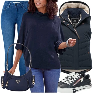 Outfit s Tmavě modrá/Světle modrá Dvojitá bunda/Bunda s Bočním Zipem/Bunda na přetažení přes hlavu/Outdoorové Bundy/Bunda s Kapucí/Sportovní Bund/Hybridní bunda/Bunda 2v1/Zimní Bund/Prošívaná Bunda/Podzimní bunda Ragwear "Stylový look na jaro"