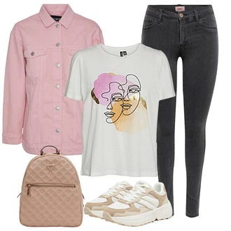 Trendový Outfit s Béžová Teniska na platformě/Chunky Tenisky/Teniska teddy Only "Stylový look na jaro"Look: Estetika, Sportovní, Trendový