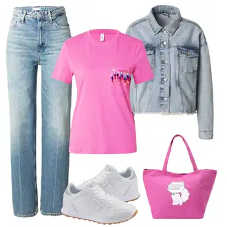 Outfit sa Plava/Svjetloplava Boyfriend Jeans/Muška Kožna Jakna/Dad Traperice/Mom Jean/Skraćene Traperice/High Waist Traperice/Girlfriend Traperice/Traperice Ravne Nogavice/Vintage traperice/Traperice s Prorezom/Formalna Košulja "Lagana odjeća"