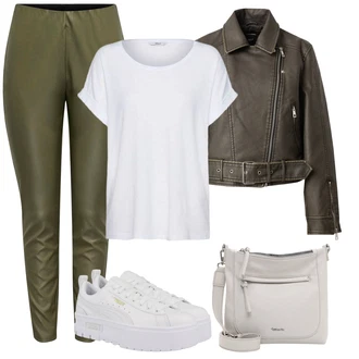 Outfit sa Tamnozelena/Smeđa/Siva/Kaki Motociklistička jakna/Kožna Jakna Jakna od Umjetne Kože/Kožna Jakna/Bajkerska Jakna/Vintage Kožna Jakna VERO MODA "Lagana odjeća"